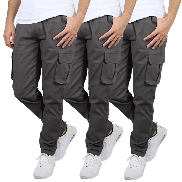 3-Pack Men's Flex-Stretch Cotton Cargo Pants, 31-Inch Inseam - Comfortable and Durable